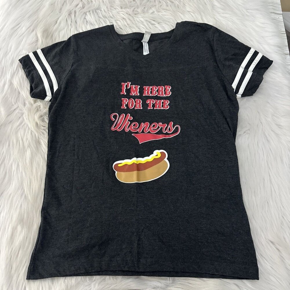 Live and Tell womens baseball park Tee M Im Here For the Wieners